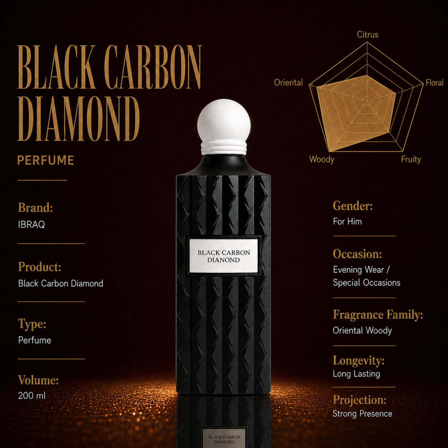 Ibraheem Al Qurashi Black Carbon Diamond Eau de Parfum 200ml