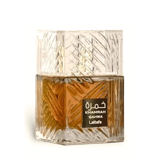 Lattafa Khamrah Qahwa Eau De Parfum 100ml – a luxurious unisex scent blending coffee, warm spices, and amber elegance.