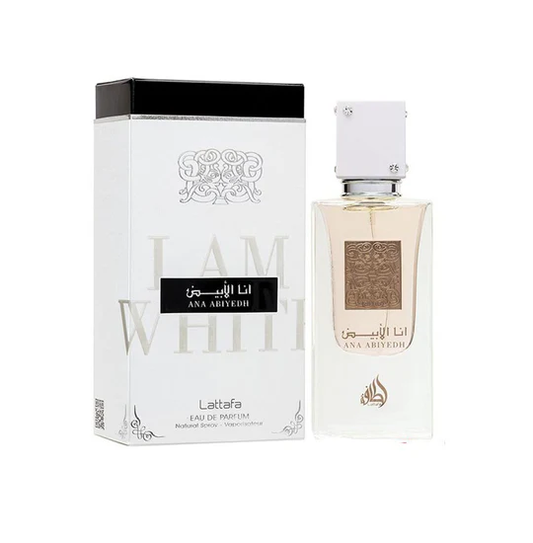 Lattafa Ana Abiyedh “I Am White” Eau De Parfum 60 ml – crisp white florals and soft musk in a luminous unisex expression.