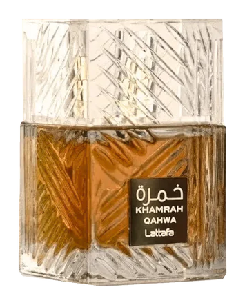 Lattafa Khamrah Qahwa Eau de Parfum 100ml — bottle on transparent background