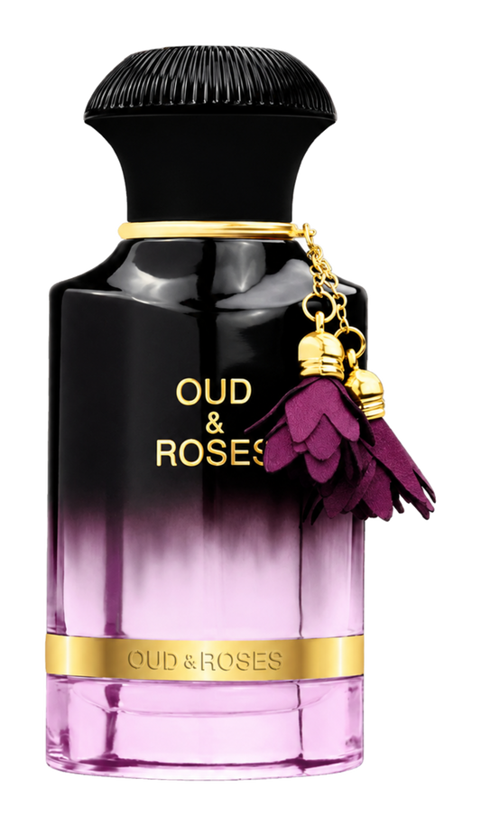 Ahmed Al Maghribi Oud & Roses Eau de Parfum 60ml — bottle on transparent background
